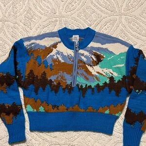 BDG Blue Mountain-Pattern Half-Zip Pullover Ski Sweater Small